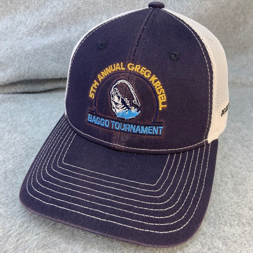 Greg Krisell Baggo Tournament Mens Navy Out Of Our Cap Trucker Hat Snapback OSFM